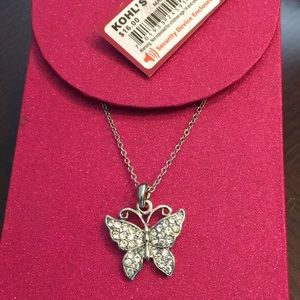 New with tags, never worn, dazzling butterfly necklace with 16” chain